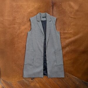 Zara Houndstooth Longline Vest Blazer Sleeveless Jacket Size XS